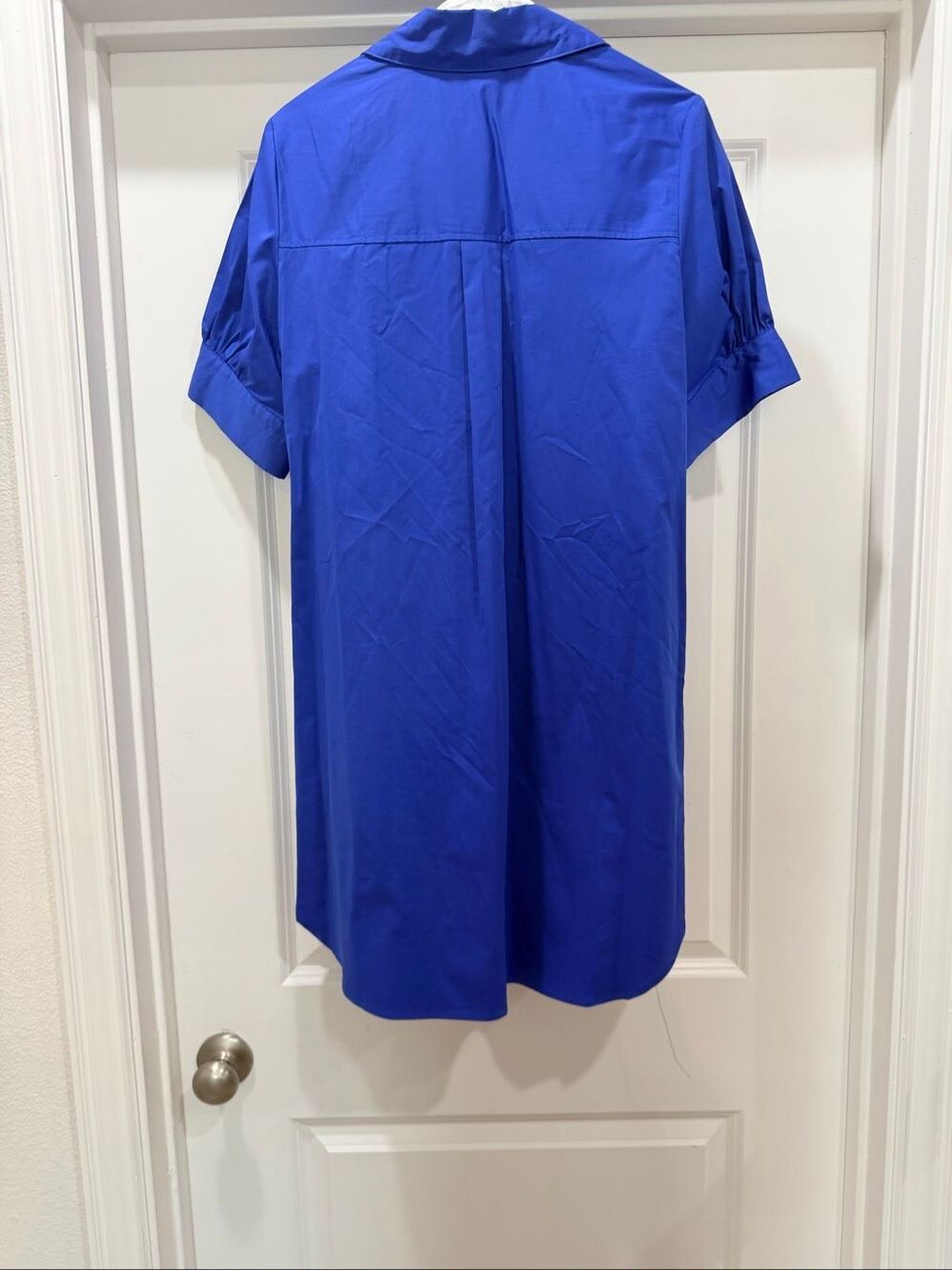 Royal Blue Short Sleeve Button Front Shirt Dress Midi Pocket Size S - Picture 7 of 7